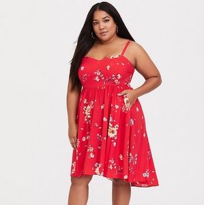 Torrid Red Floral Challis Hi-Lo Skater Dress 2x